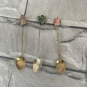 MCM cocktail Mini spoons with natural gem stones set of 3